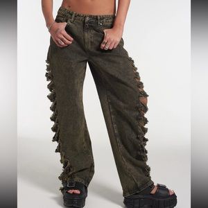 Ragged priest ripped acid wash denim pants